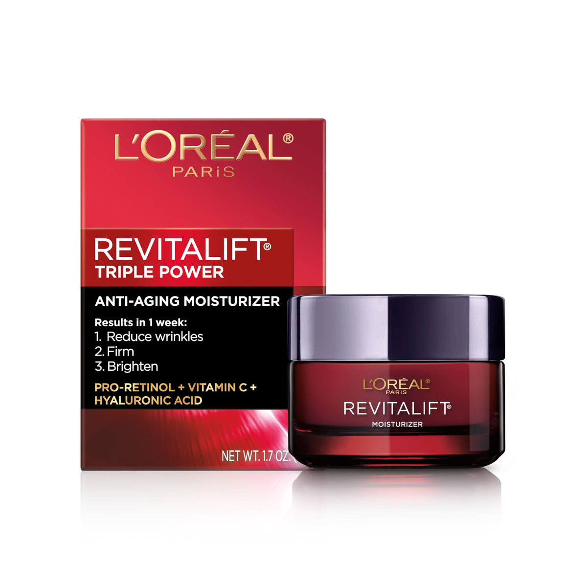 L'Oréal Paris Day Cream, Face Moisturizer with Pro-Retinol, Vitamin C & Hyaluronic Acid, Reduces Look of Wrinkles & Firms Skin, , Revitalift Triple Power LZR, 50ml