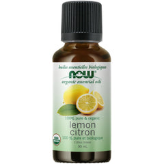 NOW Essential Oils, Organic Lemon Oil, Cheerful Aromatherapy Scent, Cold Pressed, 100% Pure, Vegan, Child Resistant Cap, 30mL