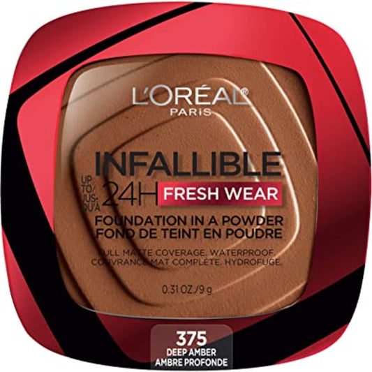 L’Oréal Paris Infallible 24h Fresh Wear Foundation In A Powder, Waterproof Matte Finish, Deep Amber 375, 1 Count