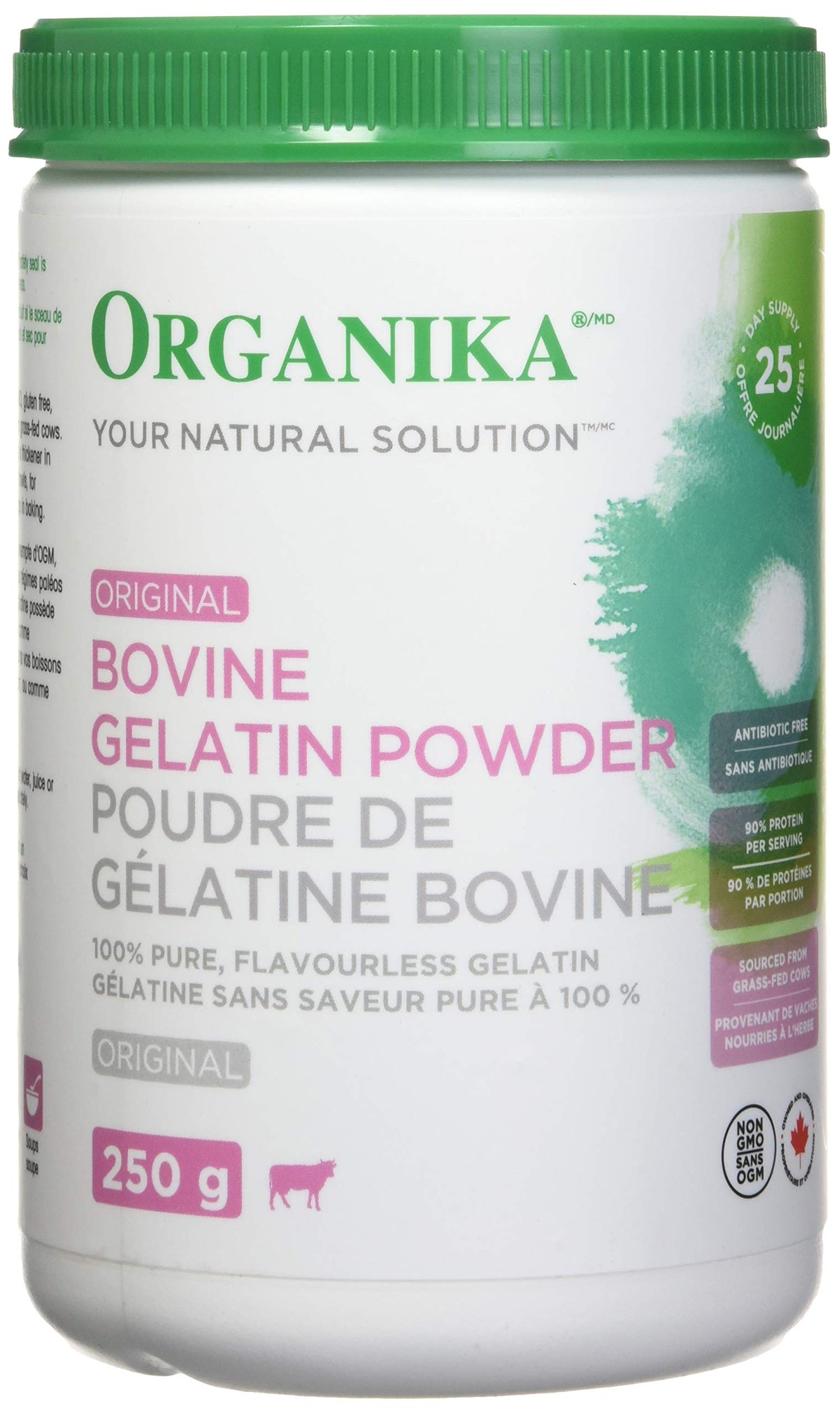 Organika Canadian-Made Bovine Gelatin (Unflavoured) - Collagen With 18 Amino Acids for Healthier Skin, Hair, Bones and Gut | Grass-Fed Source - 250g