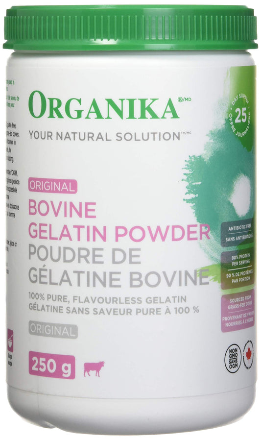 Organika Canadian-Made Bovine Gelatin (Unflavoured) - Collagen With 18 Amino Acids for Healthier Skin, Hair, Bones and Gut | Grass-Fed Source - 250g