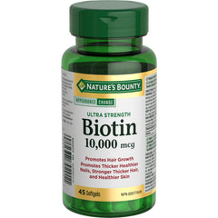 NATURE'S BOUNTY Biotin, Ultra Strength, 10,000 mcg, Promotes Hair Growth, Thicker Healthier Nails, Stronger Thicker Hair & Healthier Skin, Helps Metabolize Nutrients, Softgels, 20.8 g