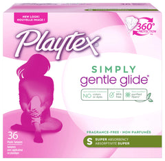 Playtex Simply Gentle Glide Fragrance Free Tampons, Super Absorbency, Pack of 36