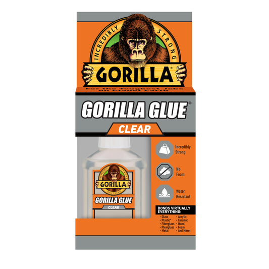 Gorilla Glue Clear, Non-Foaming, Water Resistant, Indoor & Outdoor, Versatile Bonding Usage, Easy Application Nozzle, 1.75oz/51ml Bottle, (Pack of 1)