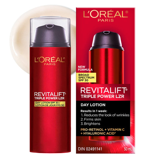 L'Oreal Paris Anti-Aging Day Lotion Spf 30 With Pro-retinol, Vitamin C + Hyaluronic Acid | Revitalift Triple Power Lzr, 50 Milliliters