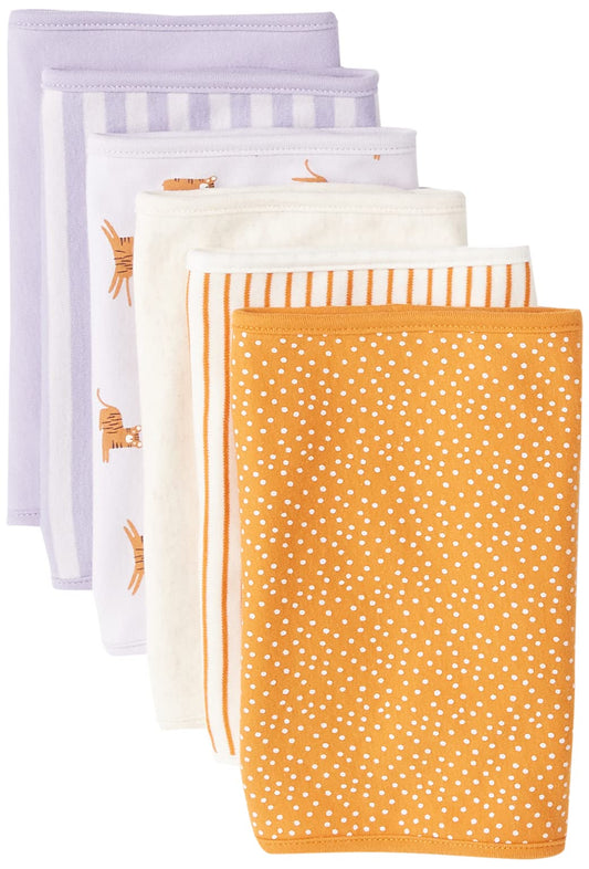 Amazon Essentials Unisex Kids' Burp Cloths, Pack of 6, Cat/Dots/Stripe, One Size
