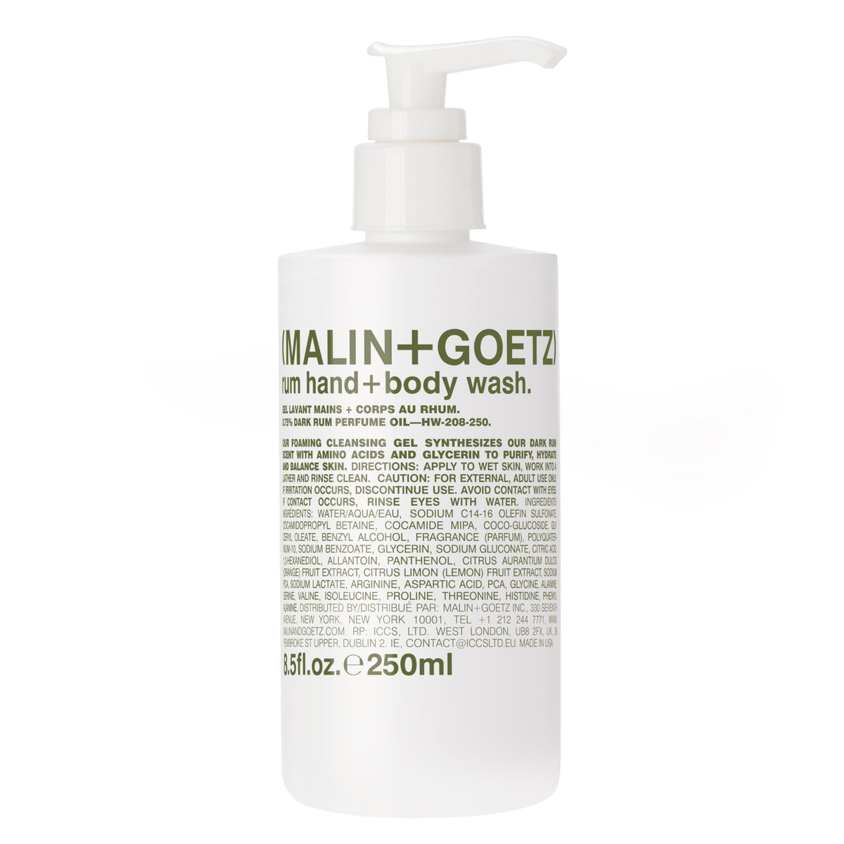 Malin + Goetz Rum Hand + Body Wash, soothing hydrating body soap for men and women, prevents dry skin, no stripping or irritation. Natural ingredients, cruelty-free, vegan, 8.5oz.