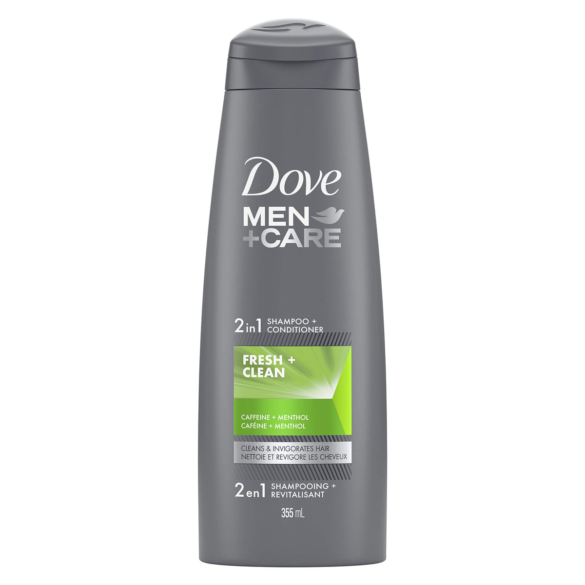 Dove Men + Care 2 in 1 Shampoo & Conditioner deep cleans hair for an invigorating effect Fresh Clean with caffeine and menthol 355 ml