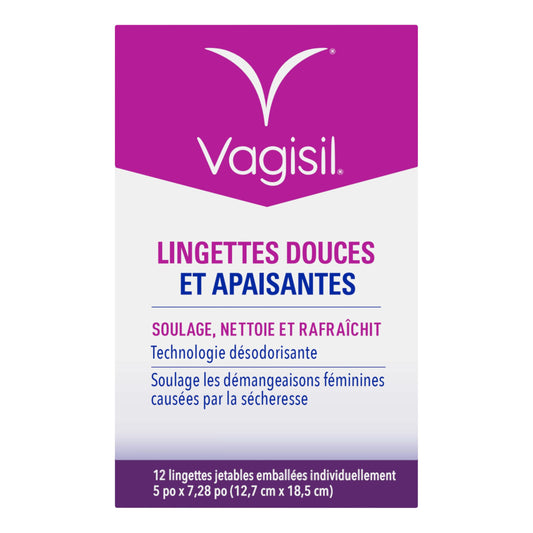 Vagisil Wipes, Anti-Itch Feminine Vaginal Wipes, Gentle and Calming for Itch Relief with Odour-Control, Individually Wrapped, 12-Count