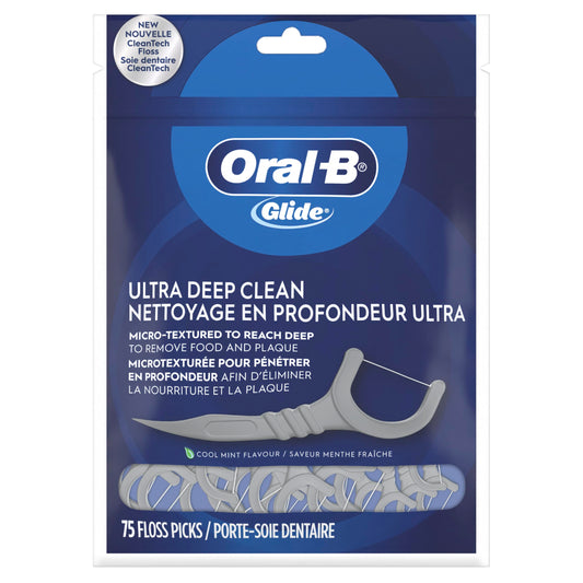 Oral-B Glide Floss Picks, Pro-Health Deep Clean, Clean Mint Flavor Dental Floss, 75 Count