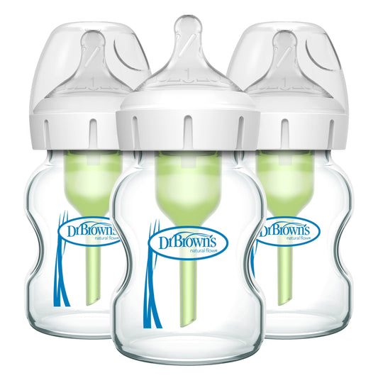Dr. Brown's Options+ Wide-Neck Glass Baby Bottles, 5 Ounce, 3 Pack