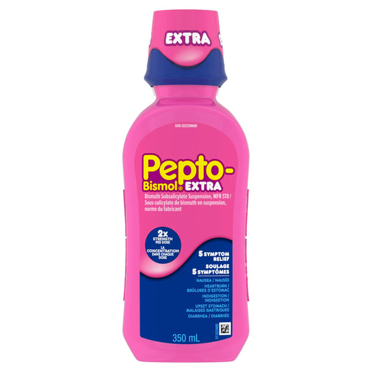 Pepto Bismol Extra Strength Liquid, 2X Concentrated Formula, Upset Stomach Relief, Diarrhea Relief, Heartburn, Nausea, Indigestion, Upset Stomach, Original Flavour, 12oz /350mL