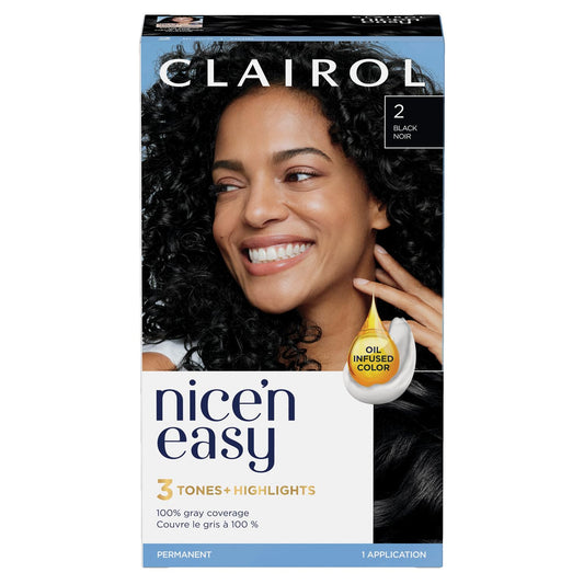 Clairol Nice'n Easy Permanent Hair Dye, 2 Black Hair Color, 1 Count