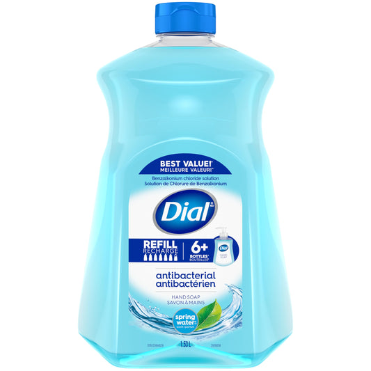 Dial Antibacterial Liquid Hand Soap Refill, Spring Water Scent, 1.53 Litres, Dermatologist Tested, pH Balanced, Free from Silicones, Parabens, Phthalates, SLES/SLS