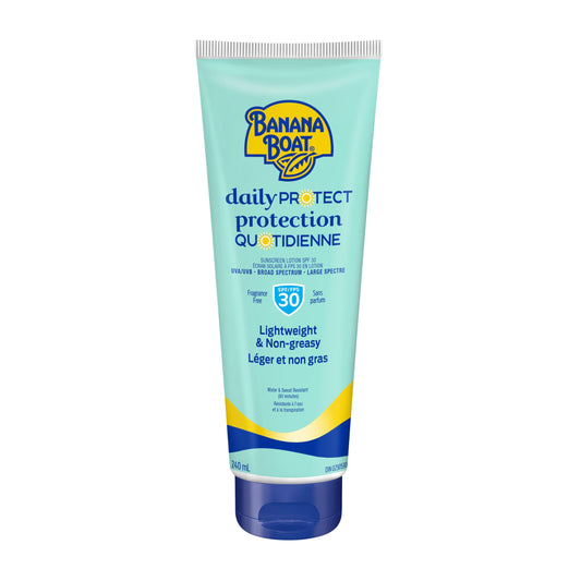Banana Boat Daily Protect Sunscreen Lotion SPF 30 Broad Spectrum| Everyday Sunscreen |Lightweight, Fragrance Free, Non-Greasy, Quick Absorbing, Sweat & Water Resistant, 240mL