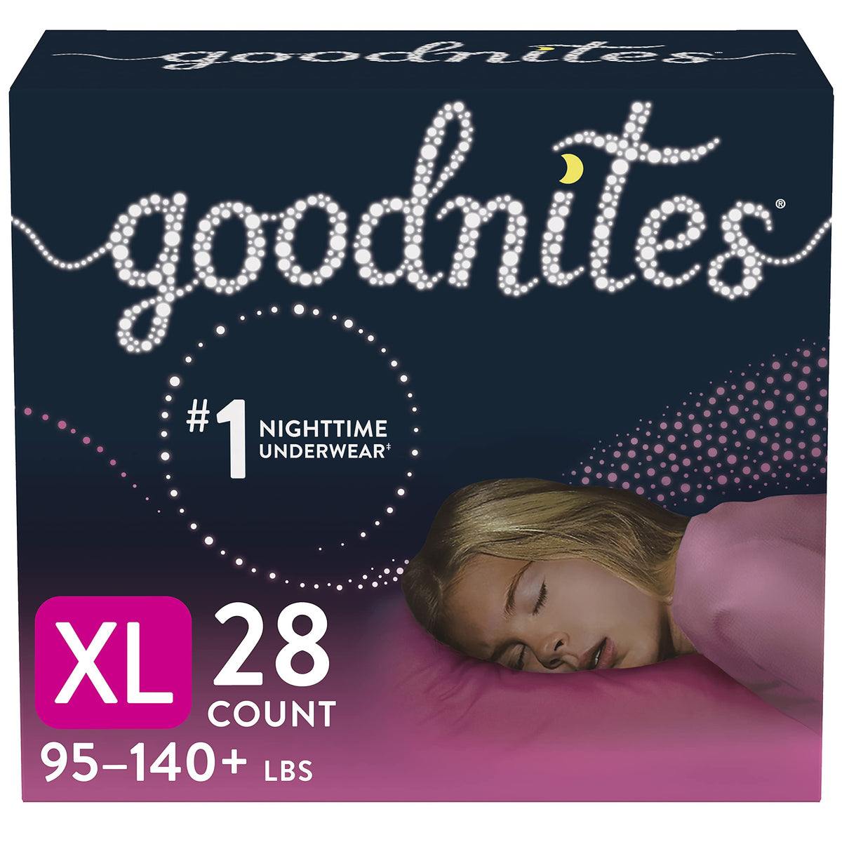 Huggies Goodnites Girls Bedwetting Night Time Underwear, Goodnites, XL (95-140+ lb.), 28 Ct