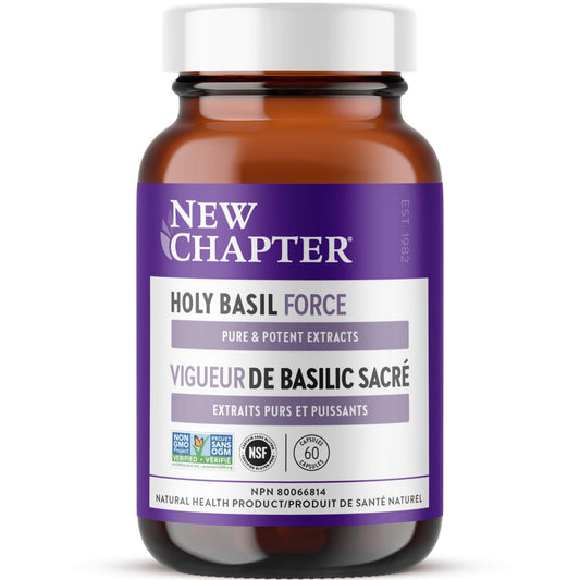 New Chapter Holy Basil Force - Supports Stress & Energy Levels - Supercritical Holy Basil - Non-GMO & Vegetarian - Dairy, Gluten & Soy-Free - 60 Capsules