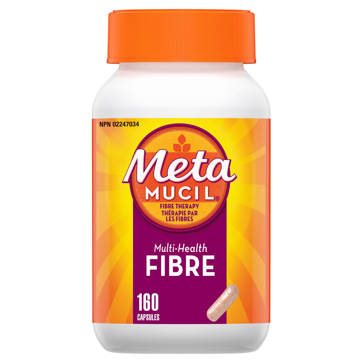 Metamucil, Daily Psyllium Husk Powder Supplement, 3-in-1 Fibre for Digestive Health, Capsules, 160 Count