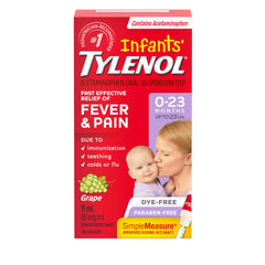 Tylenol Infants' Drops for Fast Fever and Pain Relief, White Grape Flavour, Dye Free, 15 mL Acetaminophen for Teething Pain, Immunization Pain