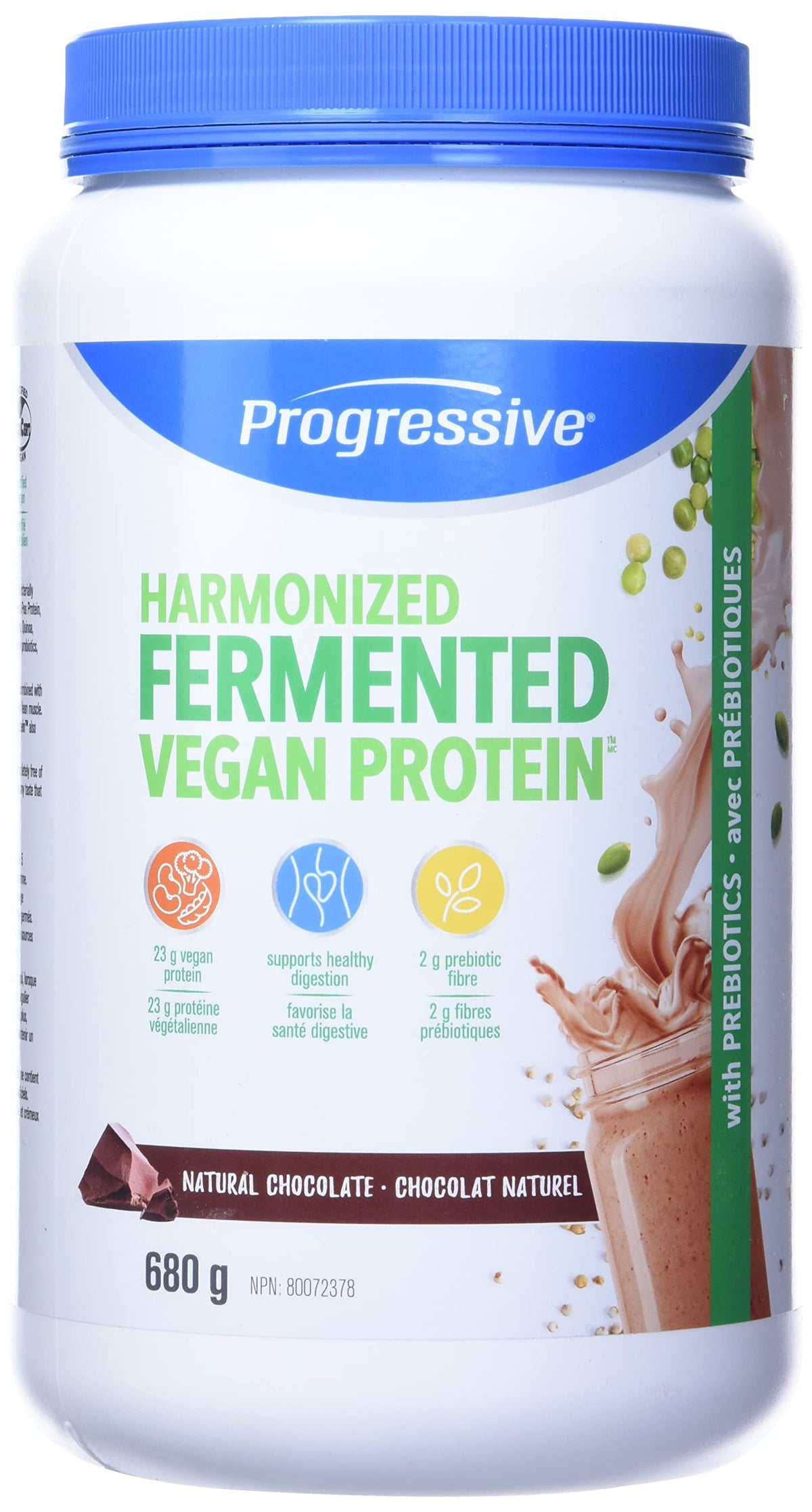 Progressive Harmonized Fermented Vegan Protein Powder Chocolate, Canadian Made 23 g Plant-Based Organic Non-GMO Protein with 2 g Fiber, Blend of 5 non-GMO Legumes, Grains and Seeds for Easy Digestion, 680 g
