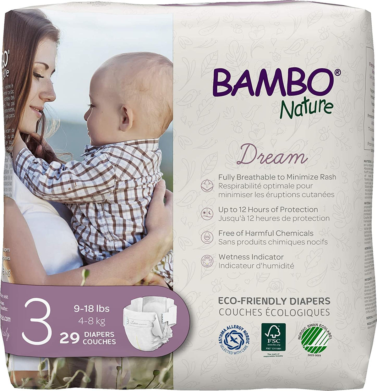 Bambo Nature Hypoallergenic Baby Diapers, Eco-Labeled Diapers, Enhanced Leakage Protection, Totally Chlorine-free - Size 3 (29 Count)
