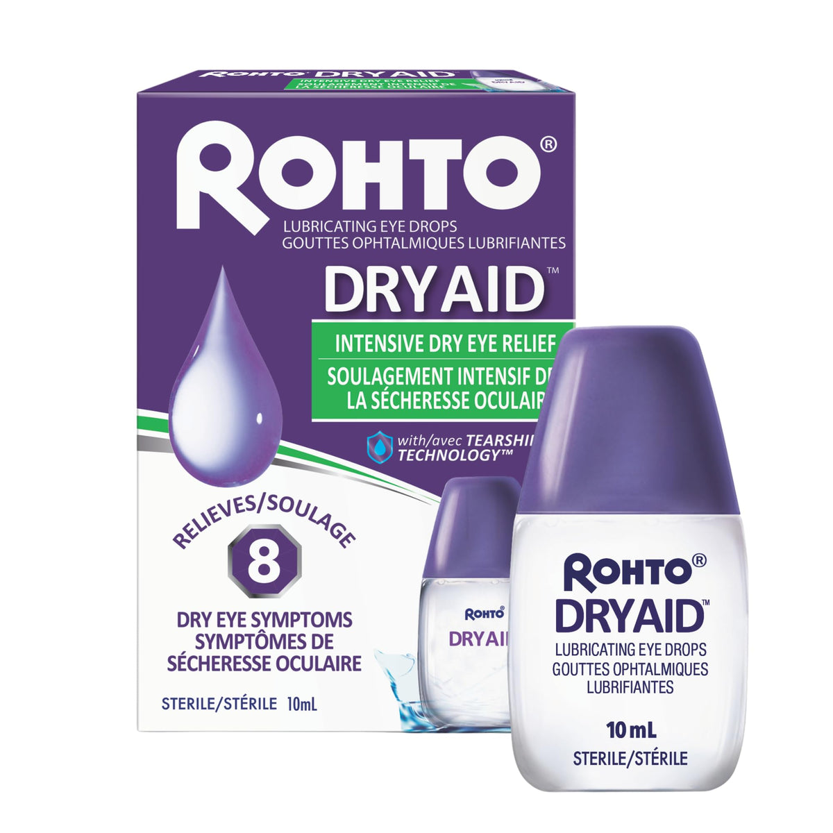 Rohto Dry Aid Lubricating Eye Drops | Intensive Dry Eye Relief Eye Drops with Tearshield Technology | 8-in-1 Advanced Relief for Dry Eyes | Long Lasting Hydration, 10mL