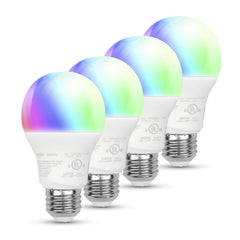 Amazon Basics Smart A19 LED Light Bulb, Color Changing, 9W (60W Equivalent), 800LM, Works with Alexa Only, 2.4 GHz Wi-Fi, No Hub Required, 4 Pack