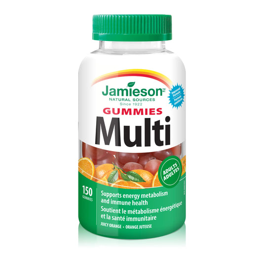Jamieson Multivitamin Gummies for Adults Juicy Orange Flavour, Supports Immunity, Energy and Overall Health. With Zinc, Vitamin D3, and Biotin, Vegetarian, Non-GMO, No Gluten, Artificial Colours, Flavours or Preservatives, 150 Count