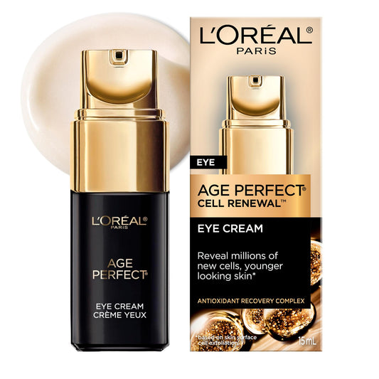 L'Oreal Paris Age Perfect Cell Renewal Anti-Aging Under Eye Cream, Vitamin E, Antioxidants, For Sensitive Skin, Dermatologist Tested, Paraben Free, 0.5 fl oz