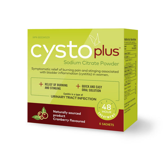 Cystoplus Symptom relief for cystitis, a type of urinary tract infection. Sodium Citrate Powder - Symptom Relief Oral Solution for Pain, Stinging & Burning Sensation - 6 Sachets