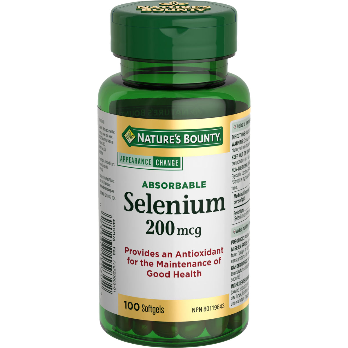 NATURE'S BOUNTY Selenium, Absorbable, 200 mcg, Source of an Antioxidant, Helps Thyroid Function, 62.3 g