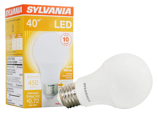 Sylvania, 40W Equivalent, LED Light Bulb, A19 Lamp, 1 Pack, Soft White, Energy Saving & Longer Life, Value Line, Medium Base, Efficient 6W, 2700K