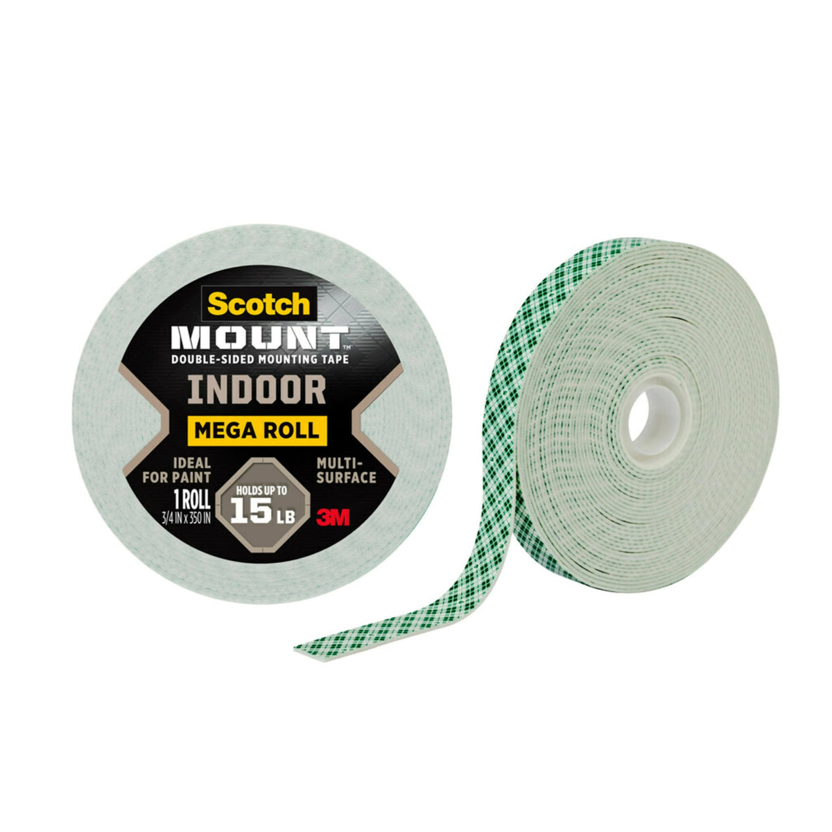 Scotch-Mount Indoor Double-Sided Mounting White Tape Mega Roll, 3/4 in x 350 in (29.1 ft), Features 3M Industrial Strength Adhesive, No Mess or Tools (110H-Long-DC)