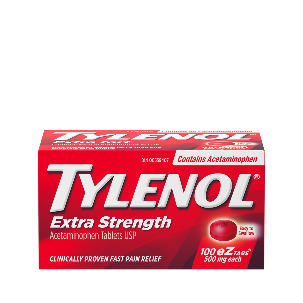 Tylenol Extra Strength For Pain Relief, Headache Relief, and Reducing Fever, 500 mg Acetaminophen 100 eZTABS