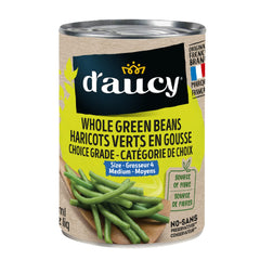 D'Aucy Whole Green Beans, Choice Grade, Source of Fibre, No Preservatives, Health and Delicious, Premium Quality, 398ml