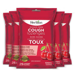 Herbion Naturals Sugar Free Cough Lozenges Cherry, 25 Lozenges, Relieves Cough & Congestion, Soothes Sore Throat, For Adults & Children 12+, Pack of 5