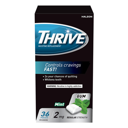 Thrive Nicotine Replacement Gum, 2mg Regular Strength, Mint, 36 Count