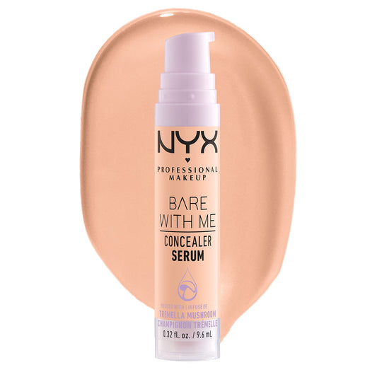 NYX Professional Makeup Concealer, Under eye concealer, Bare With Me Serum, Satin and Natural Finish, Infused with Tremella Mushroom and Green tea for 24HR Hydration, Vegan Formula - 2.5 Medium Vanilla, 9.6mL