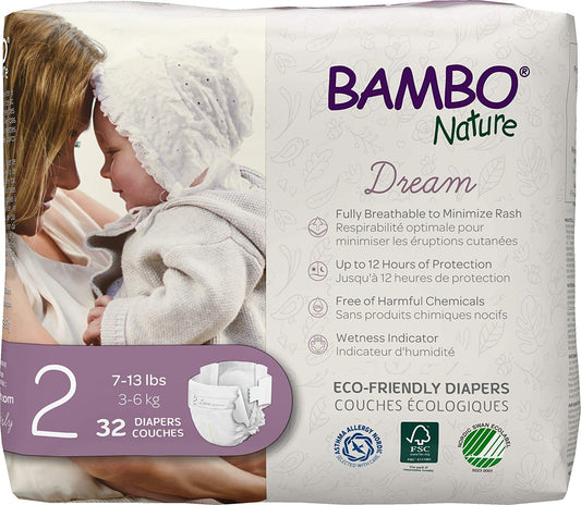 Bambo Nature Hypoallergenic Baby Diapers, Eco-Labeled Diapers, Enhanced Leakage Protection, Totally Chlorine-free - Size 2 (32 Count)