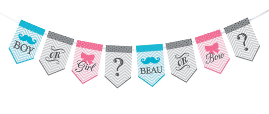 Lillian Rose 24BS250 BU Baby Gender Reveal Bunting Banner, Pink/Blue/Grey, 45"
