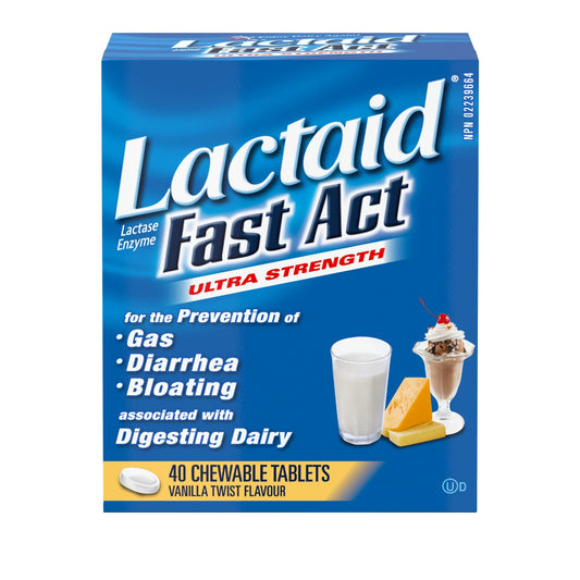 Lactaid Fast Act Chewables - Help Against Gas, Bloating, and Diarrhea - Digestive Enzyme Lactose Intolerance Relief Chewable Tablets for Adults - Vanilla Twist Flavor - 40 Count