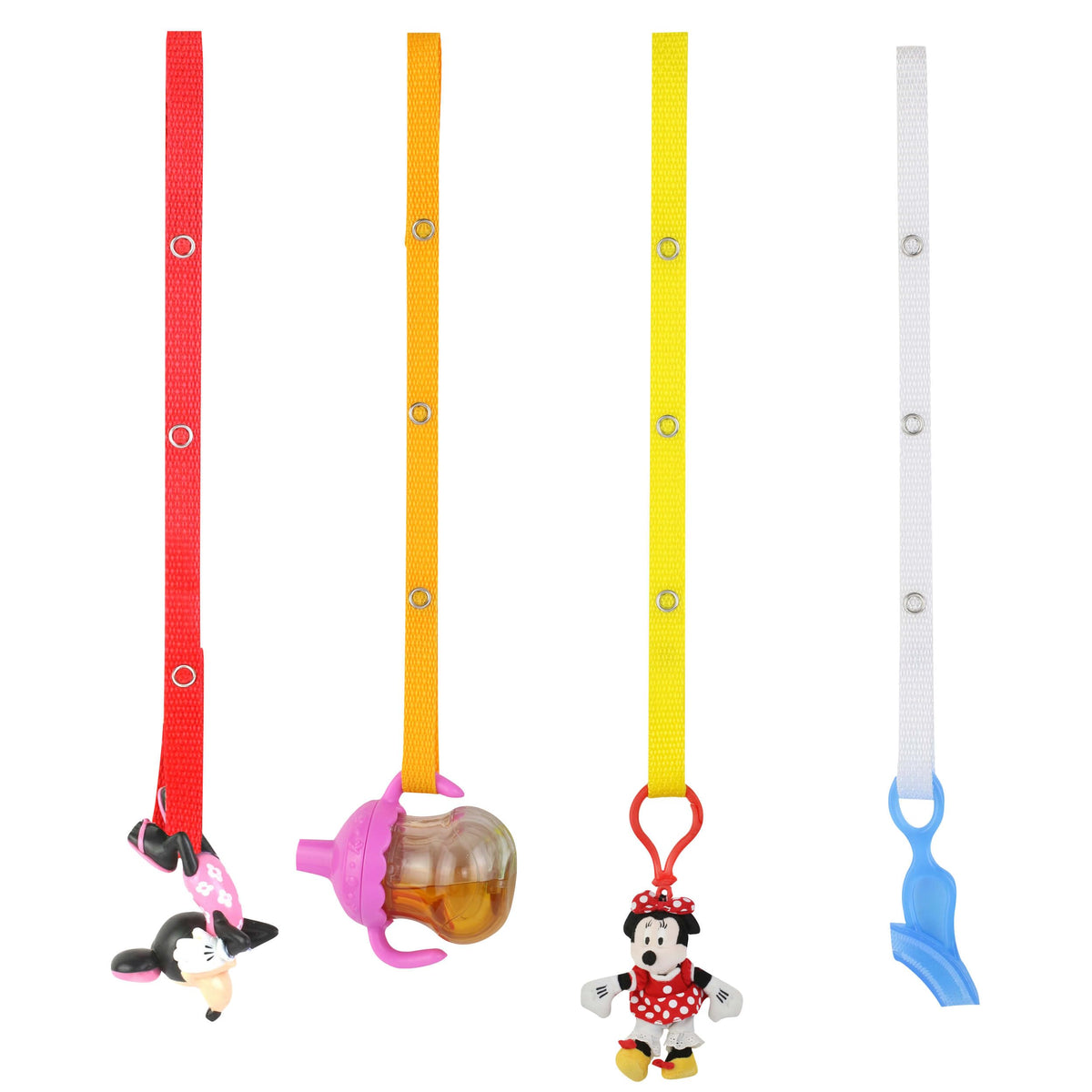 Baby Buddy Secure-a-Toy, Adjustable Pacifier and Teether Strap for Stroller, Highchair, and Car Seat, Orange Gold Yellow White, 4 pack