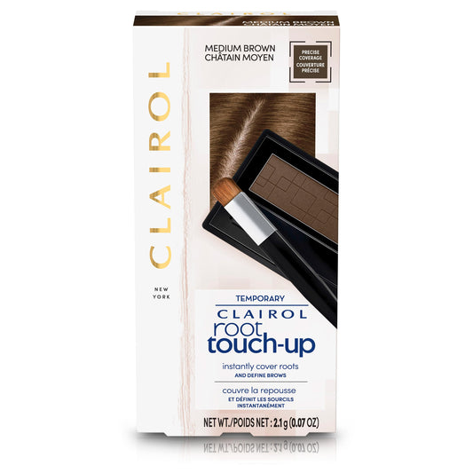 Clairol Root Touch-Up Temporary Concealing Powder, Medium Brown Hair Colour | Ammonia-Free | Instantly Cover Roots + Define Eyebrows | On-the-Go Compact with Mirror and Application Brush | Pack of 1