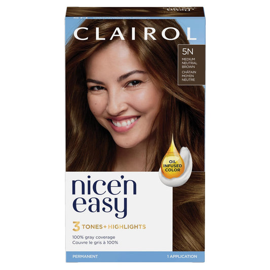 Clairol Nice'n Easy Permanent Hair Dye, 5N Medium Neutral Brown Hair Color, 1 Count
