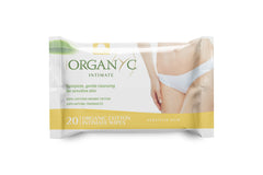 Organyc Intimate Feminine Wipes, Organic Cotton Cloth, Gentle Cleansing for Sensitive Skin with Chamomile & Calendula, Alcohol-Free, 20 Count