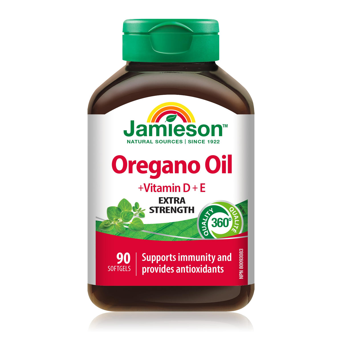 Jamieson Oregano Oil 180 mg Softgels, Extra Strength, with Vitamin D3 1,000 IU and Vitamin E. Supports Immune Health, Antioxidant, Non-GMO, Gluten-Free, 90 Count, Proudly Canadian