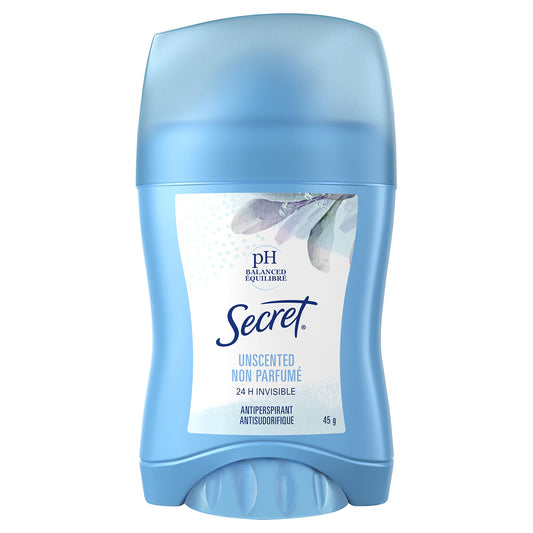 Secret Invisible Solid Antiperspirant and Deodorant, Unscented, 45 g