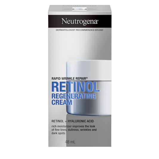 Neutrogena Retinol Face Moisturizer, Rapid Wrinkle Repair, Daily Anti-Aging Neck & Face Cream with Hyaluronic Acid, Retinol Cream, Fragrance Free, Fades Fine Lines, Wrinkles and Dark Spots, 48 mL