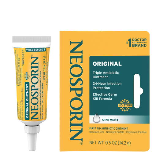Neosporin Original First Aid Triple Antibiotic Ointment with Bacitracin Zinc for Infection Protection, Wound Care Treatment & Helps Minimize the Appearance of Scars for Minor Wounds, .5 oz