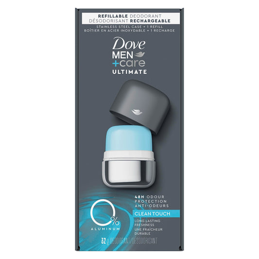 Dove Men + Care 0% Aluminum Refillable 48H Deodorant Starter Set Clean Touch Scent Deodorant for Men 32 g